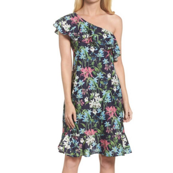 NWT Chelsea28 One Shoulder Ruffle Hem Floral Dress - Picture 2 of 6